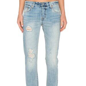 Levi’s 501 CT Button Fly Distressed Cropped Blue Denim Jeans Off Road